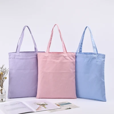 Borsa tote semplice riutilizzabile in cotone riciclato all'ingrosso di colore rosa con stampa semplice in tela pesante per lo shopping con logo personalizzato